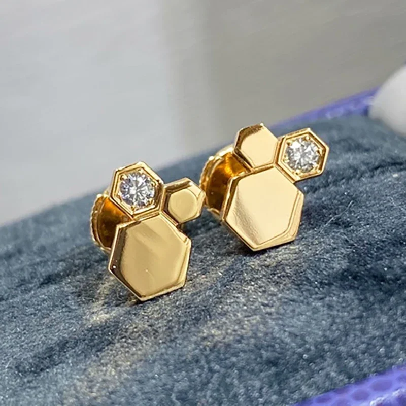 Geometric Honeycomb Earrings for Women Luxury Hexagon AAA Cubic Zirconia Stud Earings Fashion Brand Jewelry love bee my earstuds