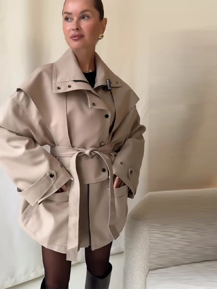 Lässige Damen-Windjacke mit Gürtel, Einreiher, Langarm, Taschen, Locker Geschnittene Damenjacke, Frühlings-Büro-Mantel, Streetwear 2026