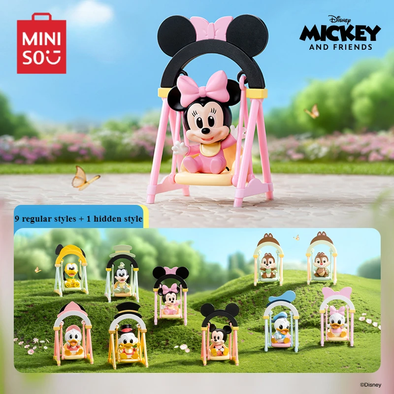 Miniso Disney Swing Series Blind Box Figure Desktop Ornament Cute Cartoon Children's Toy Model Mickey Mouse Anime Birthday Gift