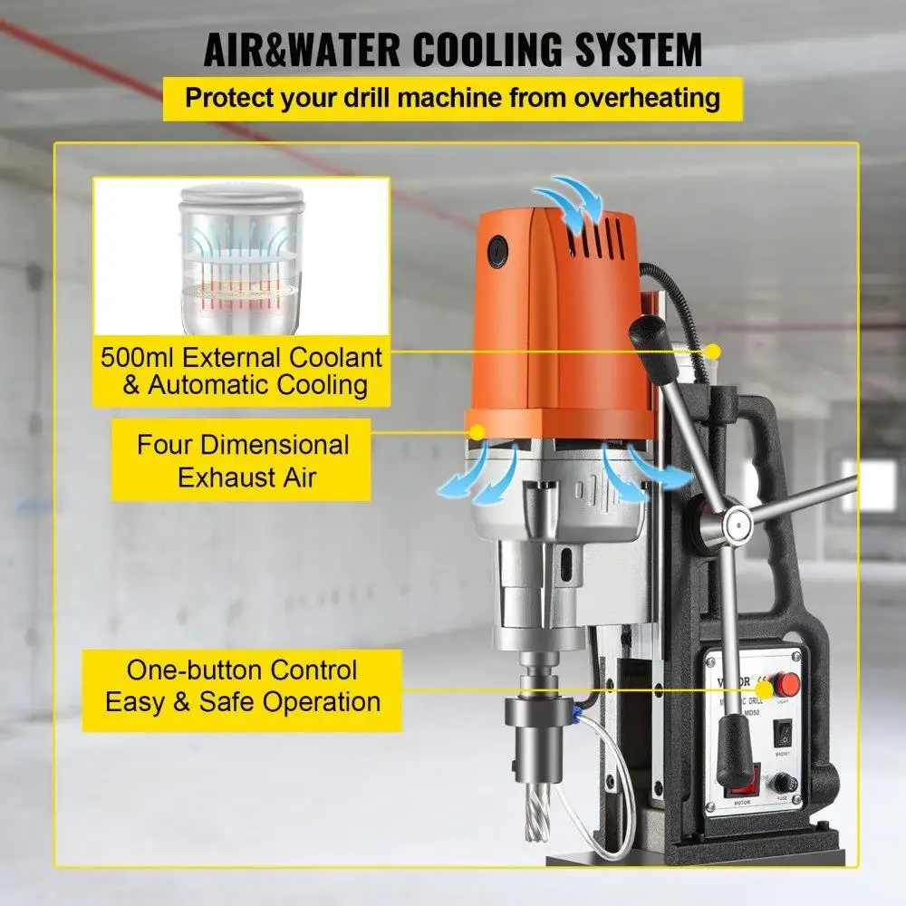 Магнитный сверлильный станок мощностью 1550 Вт — диаметр растачивания 2 дюйма с 11 кольцевыми фрезами из быстрорежущей стали, мощность 2900 фунтов