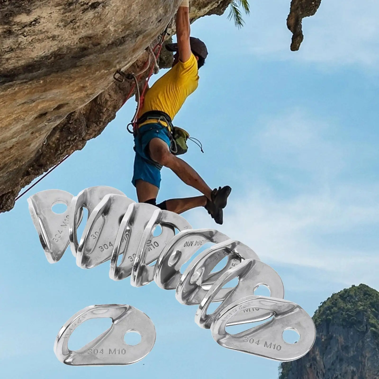 10Pcs Climbing Anchor Bolt Hanger 25kN M10 304 Stainless Steel Hanger Plate for Mountaineering Rappelling Hiking Camping Travel