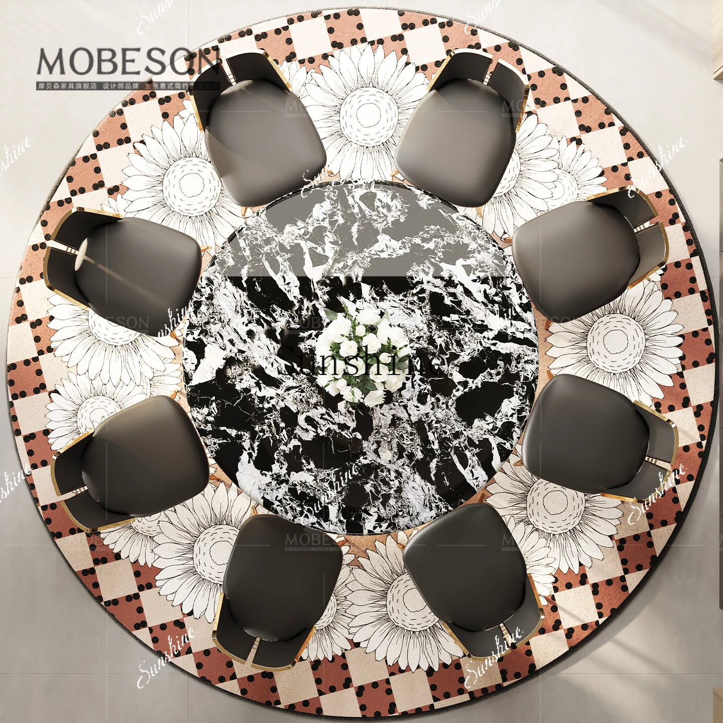 

WItalian light luxury round dining table home high sense simple modern