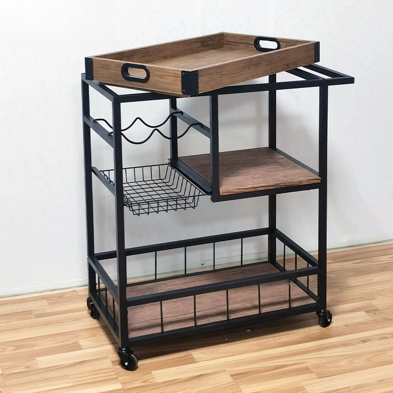 Restaurant Mobile Wine Delivery Cart Shelf Living Room Kitchen Red Wine Hand Push Side Cabinet Tea Cart Wine Cabinet