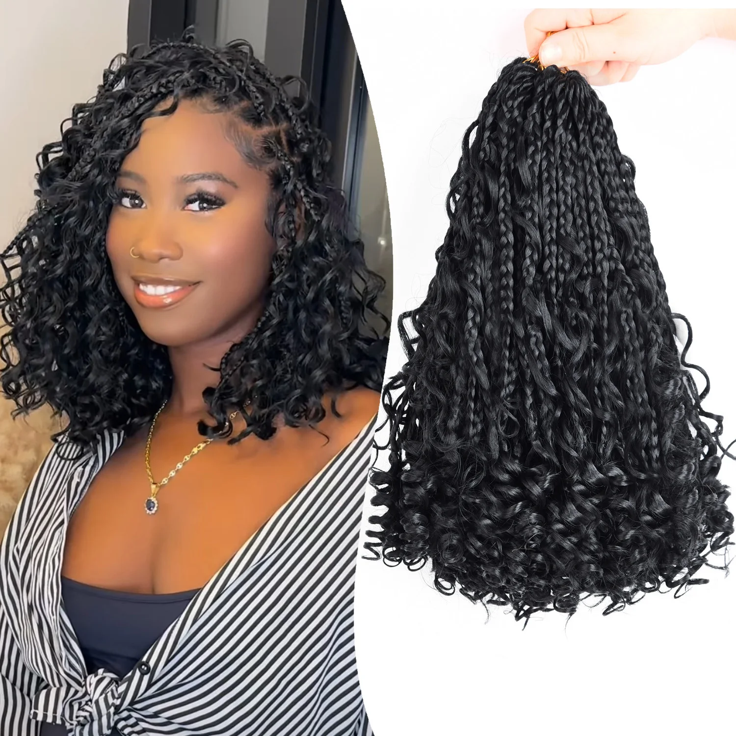 10 بوصة آلهة صندوق الضفائر الكروشيه الشعر 1 حزمة/وحدة الاصطناعية بوهو الكروشيه صندوق الضفائر مع حليقة ينتهي صندوق الضفائر وصلات شعر