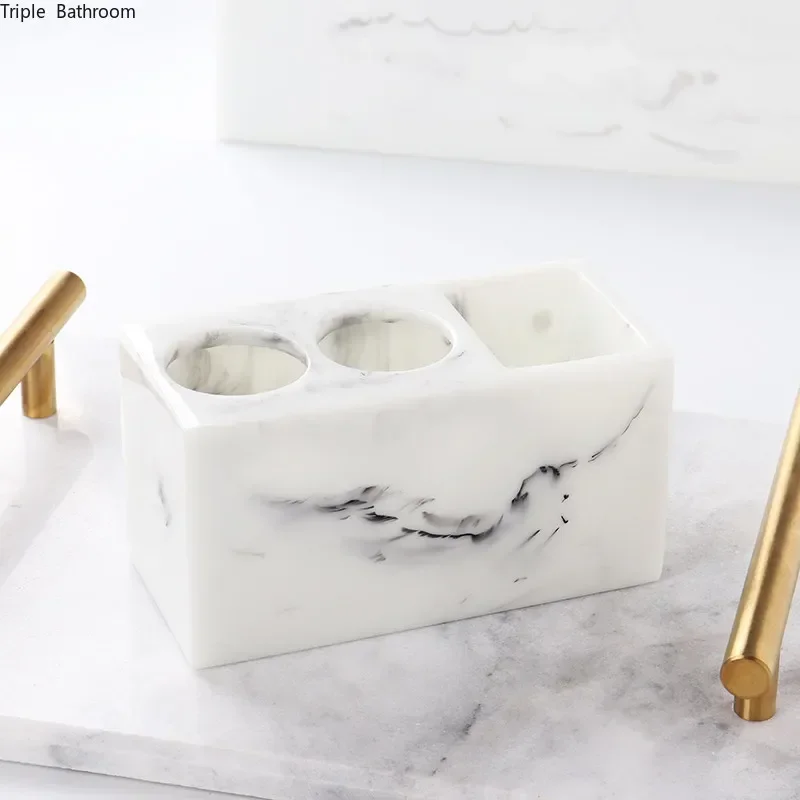 1pc Creative Marble Pattern Resin Multifunction Electric Toothbrush Rack Toothpaste Holder Bathroom Cleaning Brush Storage Box