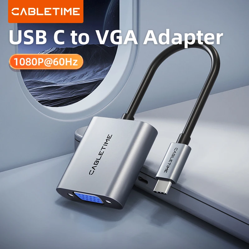 CABLETIME Type C to VGA Adapter HD 1080p 60Hz Cable Converter USB C To VGA Female Adapter for Tablet laptop PC TV