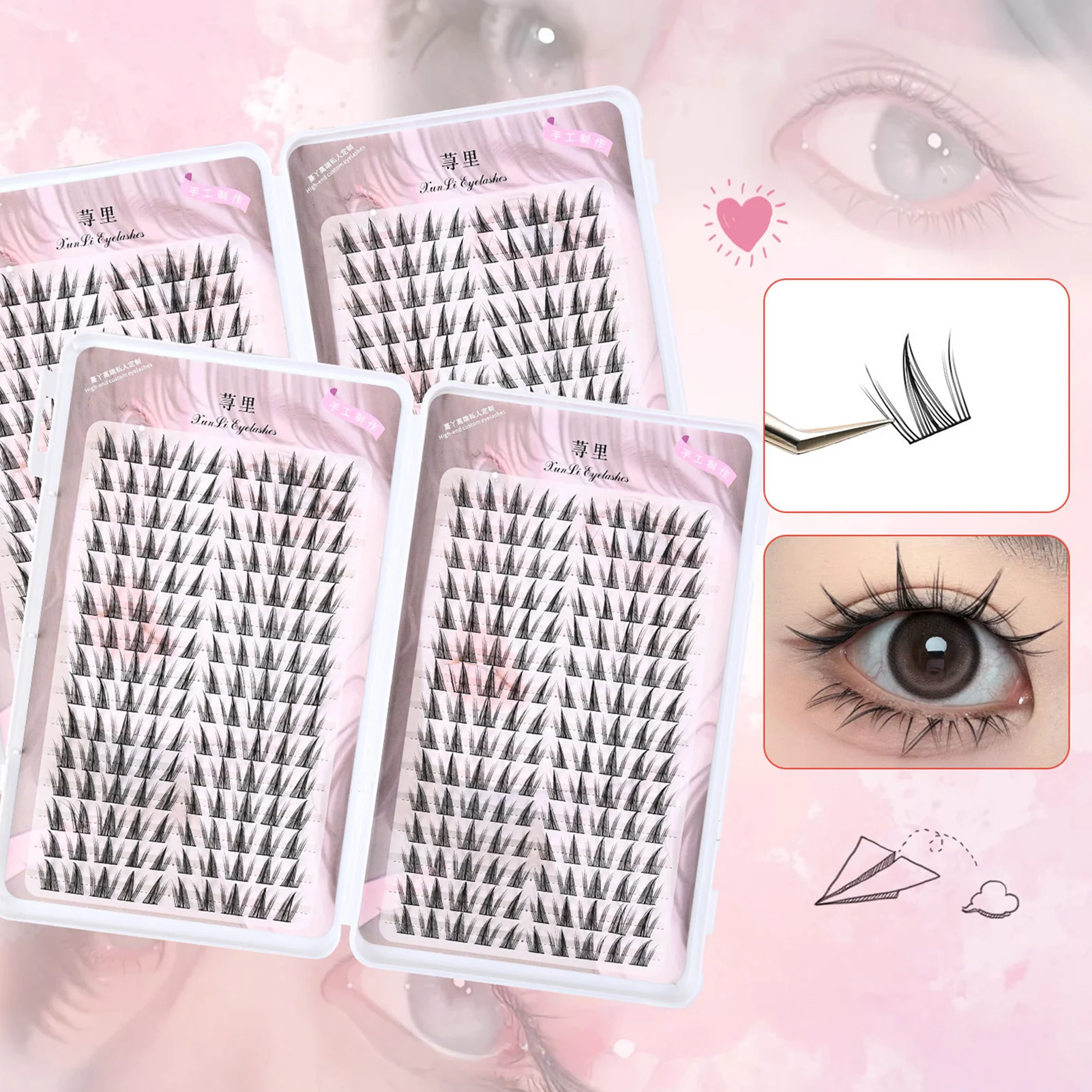 Livre de cils Manga de grande capacité, faux cils denses, 8-12mm, grappe unique, style renard, Extension de cils à Volume naturel