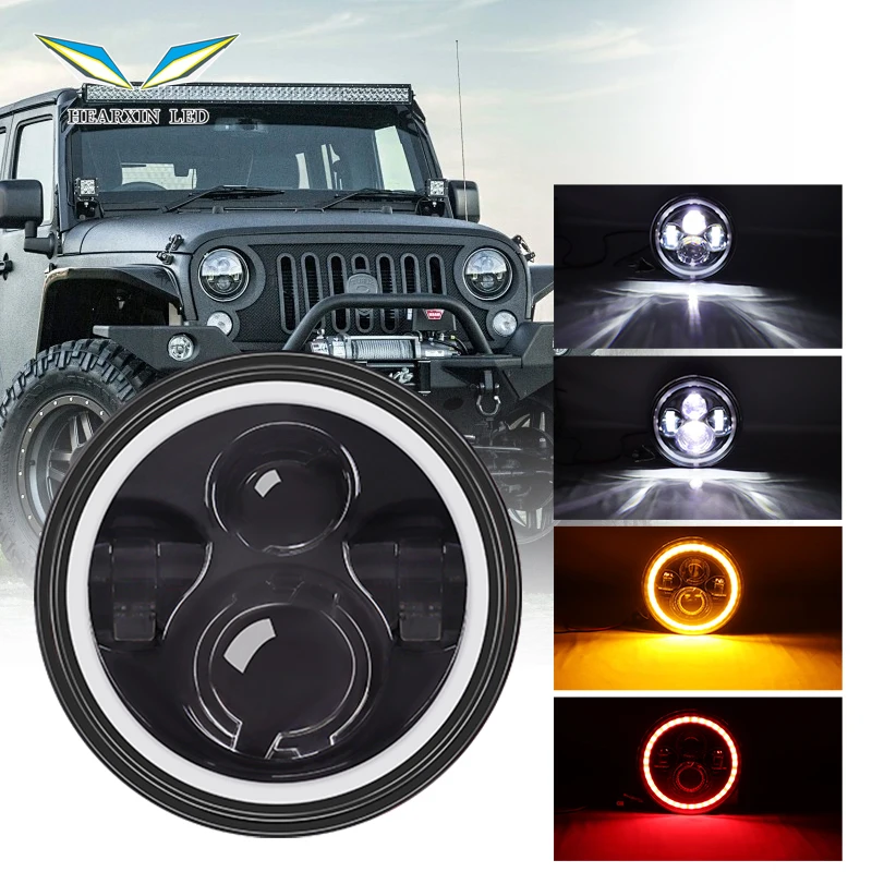 

LED Headlight High 7 Inch LED Headlight DRL Halo Red Angle Eyes Round Headlight H4 Plug And Play for Jeep Wrangler JK TJ LJ CJ