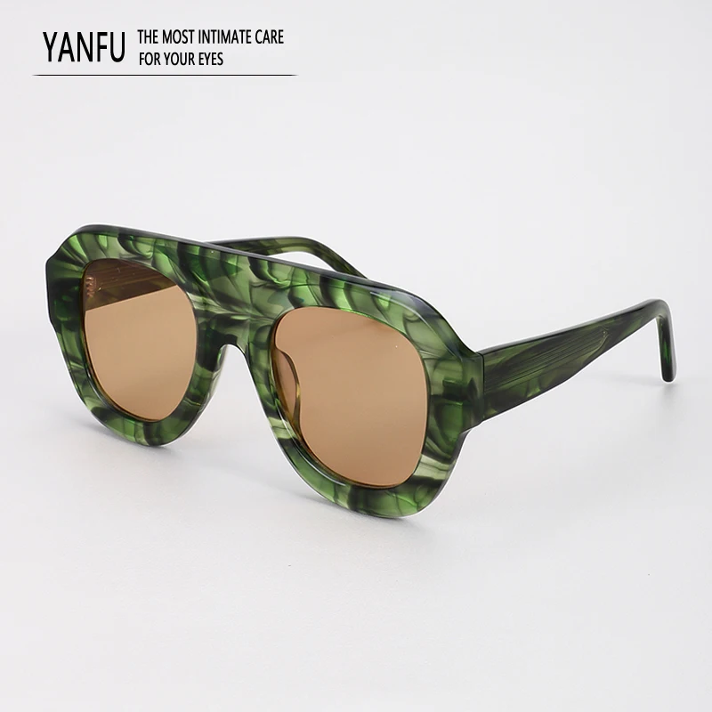 

New Brown Large Frame Thick Sunglasses Woman Square Trend Eyewear Women Acetate Fashion For Men Eyeglasses UV400 Outdoor GLASSES