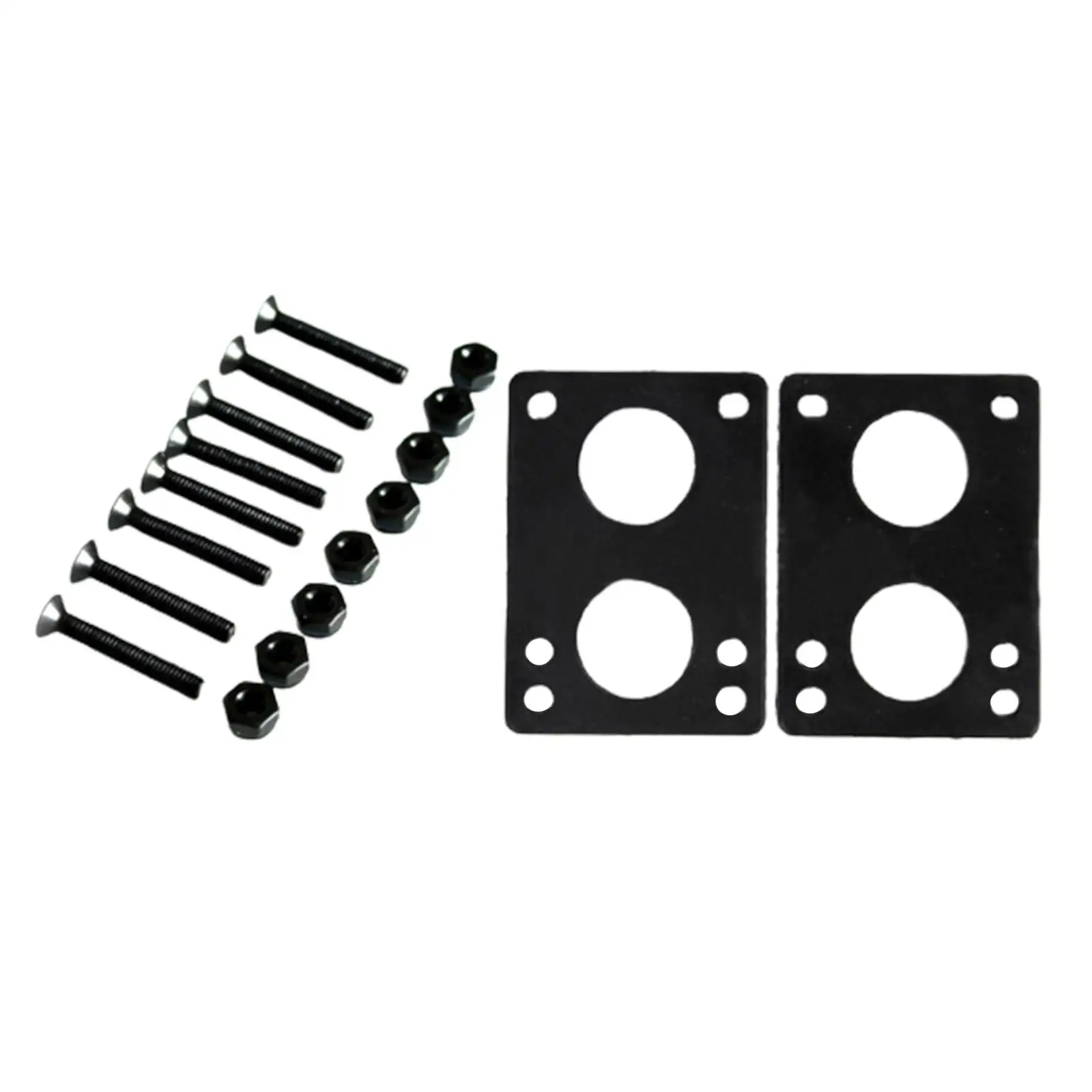 Set of 2 Longboard Skateboard Rubber Riser Pads + 16pcs Screws , Black