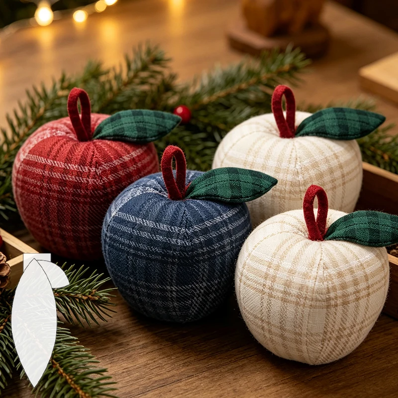 YOMDID 3pcs Plaid Fabric Apple Ornament Making Sewing Template For DIY Handmade Apple Decorations, Christmas Holiday Home Decor