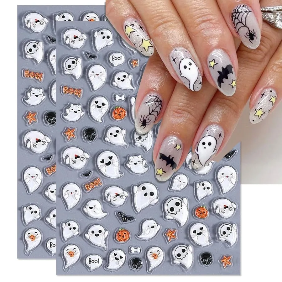 Halloween Spooky Nail Stickers Embossed Ghost SelfAdhesive 5D Nail Art Decals for DIY Cute Pumpkin Bat Manicure Perfect for The