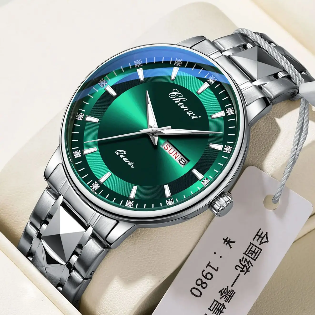 CHENXI Top Brand Fashion Men's Watch Convex Mirror Waterproof Night Light Date Calendar Stainless Steel Strap Quartz Watches NEW