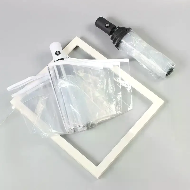Foldable Transparent Umbrella Fully Automatic Transparent Three-fold Umbrella Student Simple Sunny Umbrella Supplies