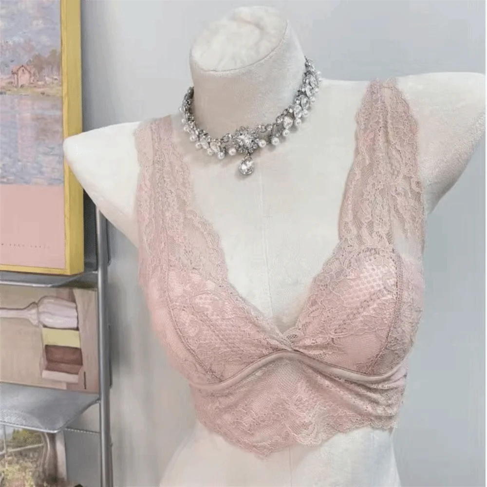 Nouveaux soutiens-gorge en dentelle blanche, col en V profond, sans armatures, sans fil, design froncé, lingerie en dentelle française pour occasions spéciales