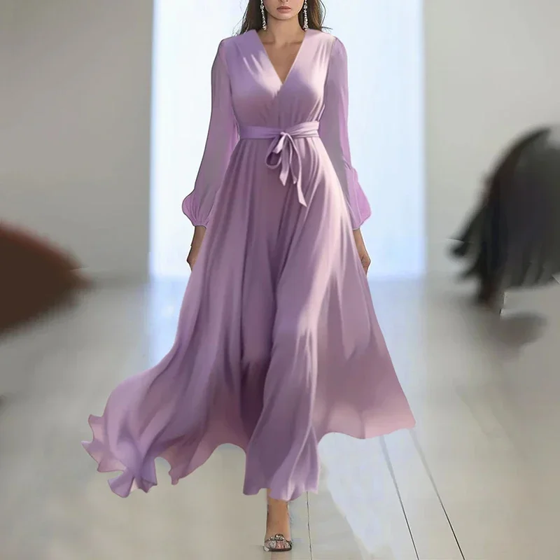 ฤดูใบไม้ผลิแขนยาวเอวสูง Boho ชุดผู้หญิงเซ็กซี่ V คอ LACE-up ชุดยาวฤดูร้อนใหม่ A-Line PARTY Dress Vestido