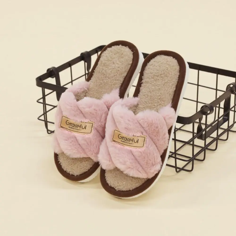 Fashion Stripe Furry Plush Slippers Fluffy Non-Slip Winter Indoor Slippers Thicken Warm Casual Fleece Slippers Bedroom view 4