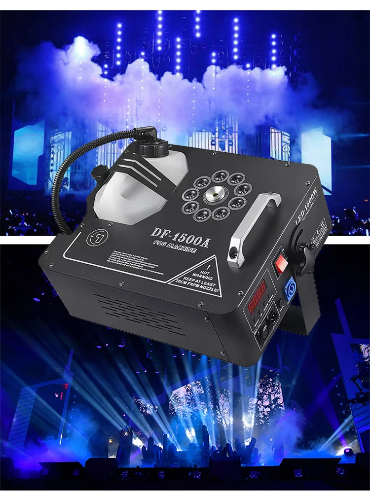 1500W Nebelmaschine mit 9 RGB 3-in-1 LEDs DMX512 Fernbedienung Bühnenbeleuchtungseffekt DJ Disco Bar Vertikaler Farbeffekt