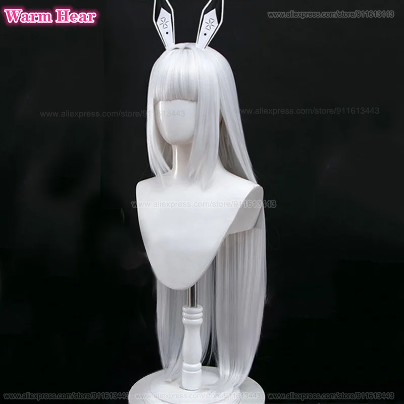 New! Game Blanc Synthetic Wig 100cm Long Straight Light Silver White Cosplay Wig And Teeth Heat Resistant Fibre Party Woman Wigs