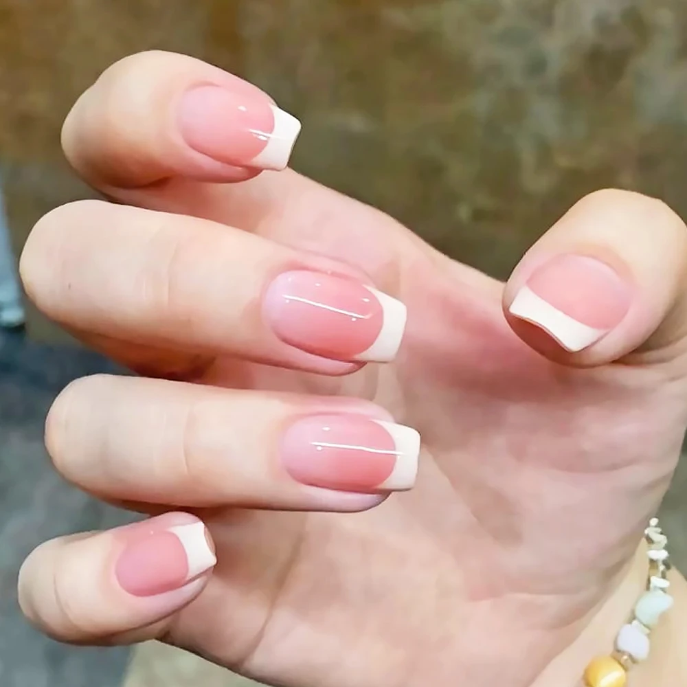 120 قطعة/صندوق الوردي الفرنسية قصيرة البيضاوي الشكل الأظافر وهمية جديد أنيق الفرنسية عيد الميلاد غطاء كامل الأظافر كاذبة الفتيات الحلو اضغط على الأظافر #3