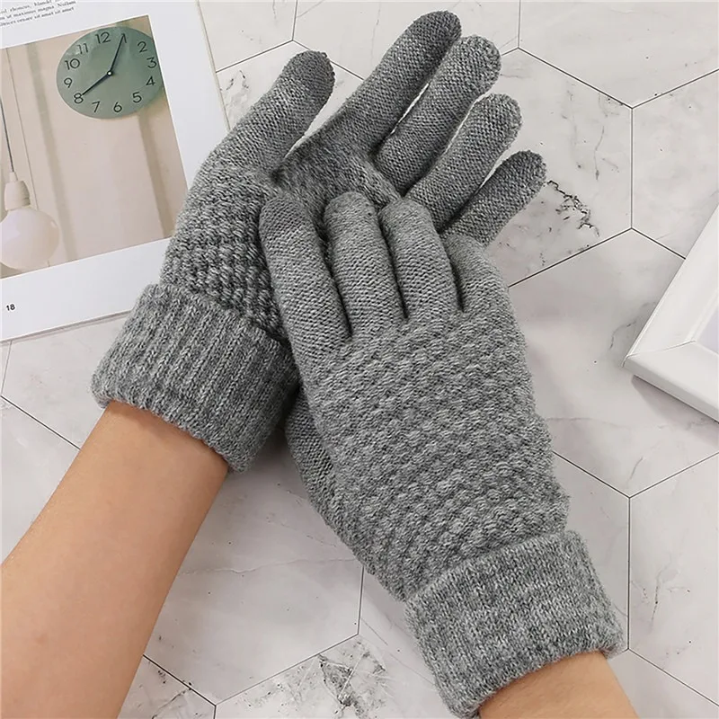 Winter Wool Warm Knitted Glove Mobile Phone Touch Screen Knitted Gloves Full Finger Guantes Female Crochet Glove For Men Women