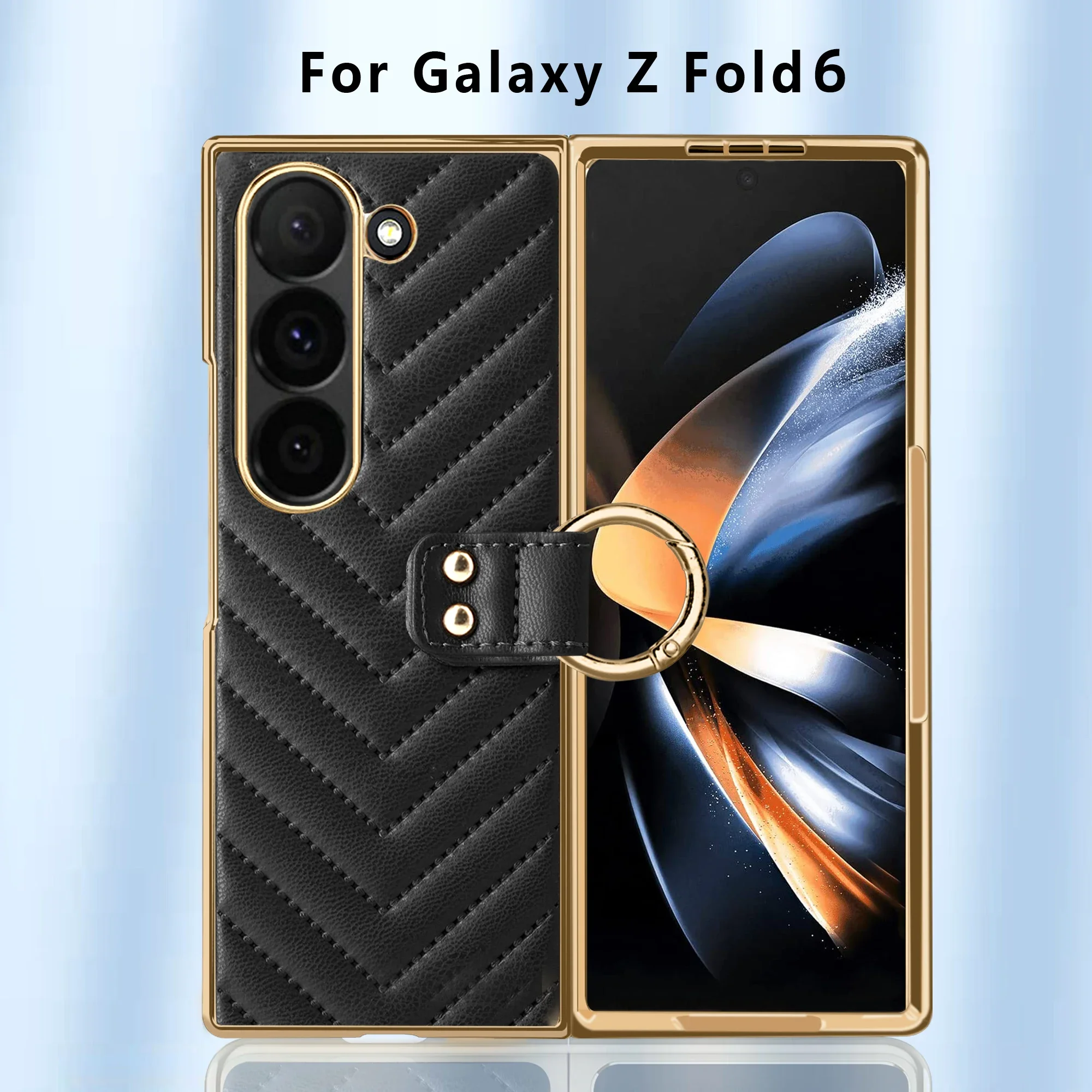 

Для Samsung Galaxy Z Fold 7, 6, 5, 4, 3, 3 5G, чехол с металлическим кольцом, встроенная защитная пленка для экрана, женский стеганый кожаный чехол для телефона