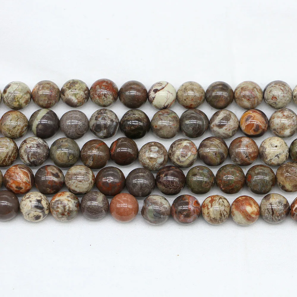 38PCS Natural Stone Flower Agate Loose Bead Round Bead DIY Bracelet Flower Green Stone Versatile Semi-Finished Bead Wholesale