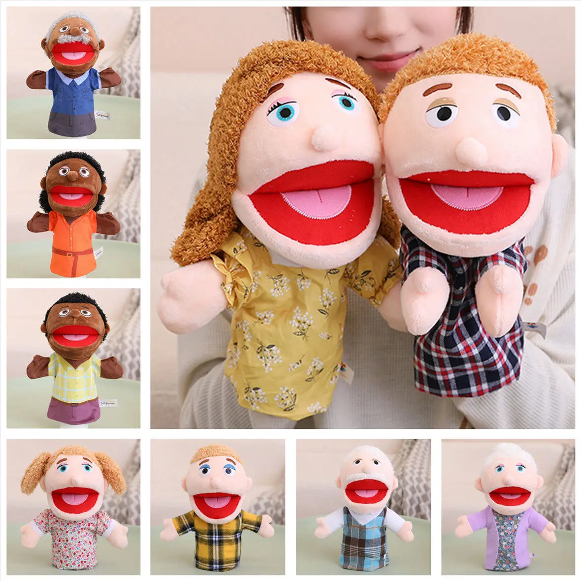 

Cute Family Puppets Dad Mom Grandpa Grandma Brother Sister Plush Hand Finger Puppet Educational Toys Gifts