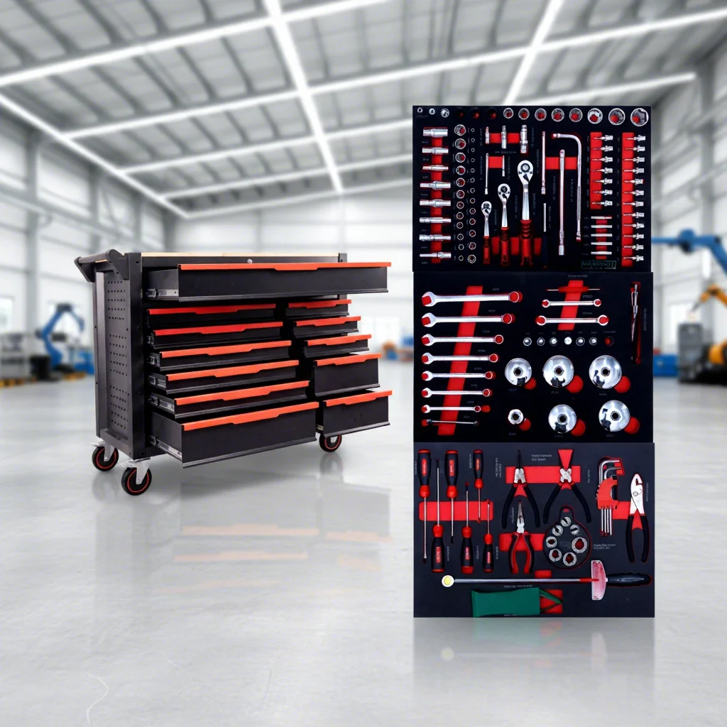 

Garage Workshop Professional Drawer Steel Tool Box With Tools Factory OEM Large Capacity Tool Storage Cabinet
