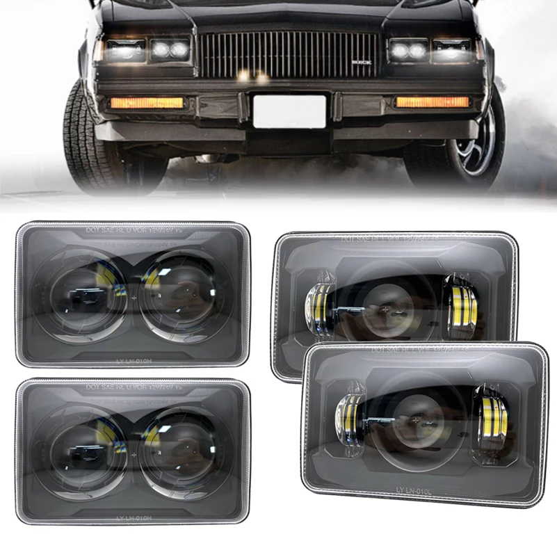 

4x6 Inch Led Headlights With High/Low Beam Replacement For H4651 H4652 H4656 H4666 H6545 Freightliner Kenworth Peterbilt Trucks.