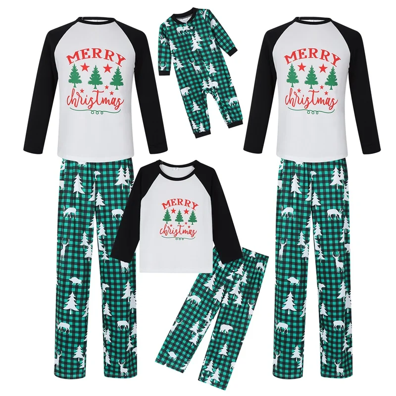 Xmas Family Matching Pajamas Set with Reindeer Print Tops and Striped Pants Cozy Loungewear for Christmas Eve