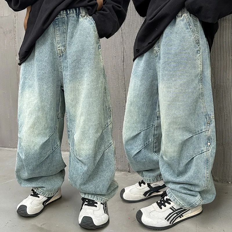 

High Quality Luxury Kids Designer Jeans Pants for Children Boy Loose Straight Stylish Denim Trousers 4 5 6 7 8 9 10 11 12 13 14Y