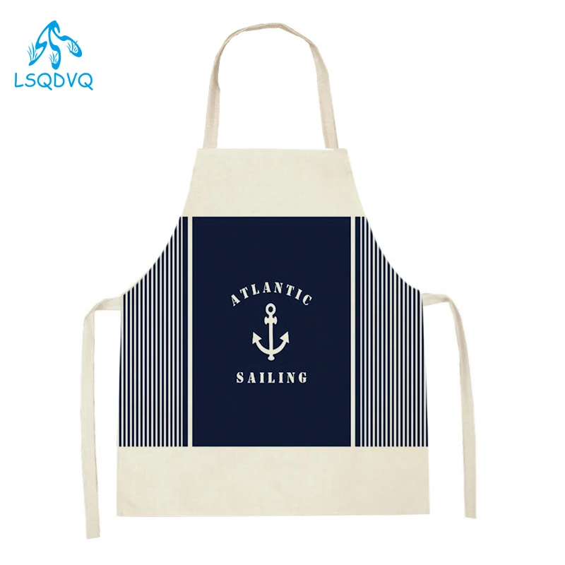 Anchor Sailboat Letters Pattern Kitchen Apron Adult Kids Sailing Style Baking Sleeveless Aprons for Woman Home Cooking Apron