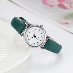 Quartz Watch com pulseira de couro para mulheres, moda feminina, mostrador pequeno, relógio casual, marca de alta qualidade