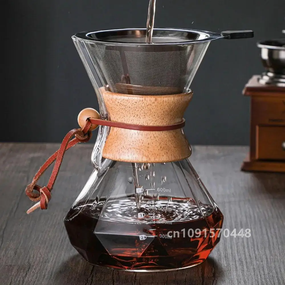 Coffee Pots Diamond-shaped Hand Brewed Coffee Pot Sharing Pot Drip Pot Filter Cup Espresso Pot Coffee Maker Glass