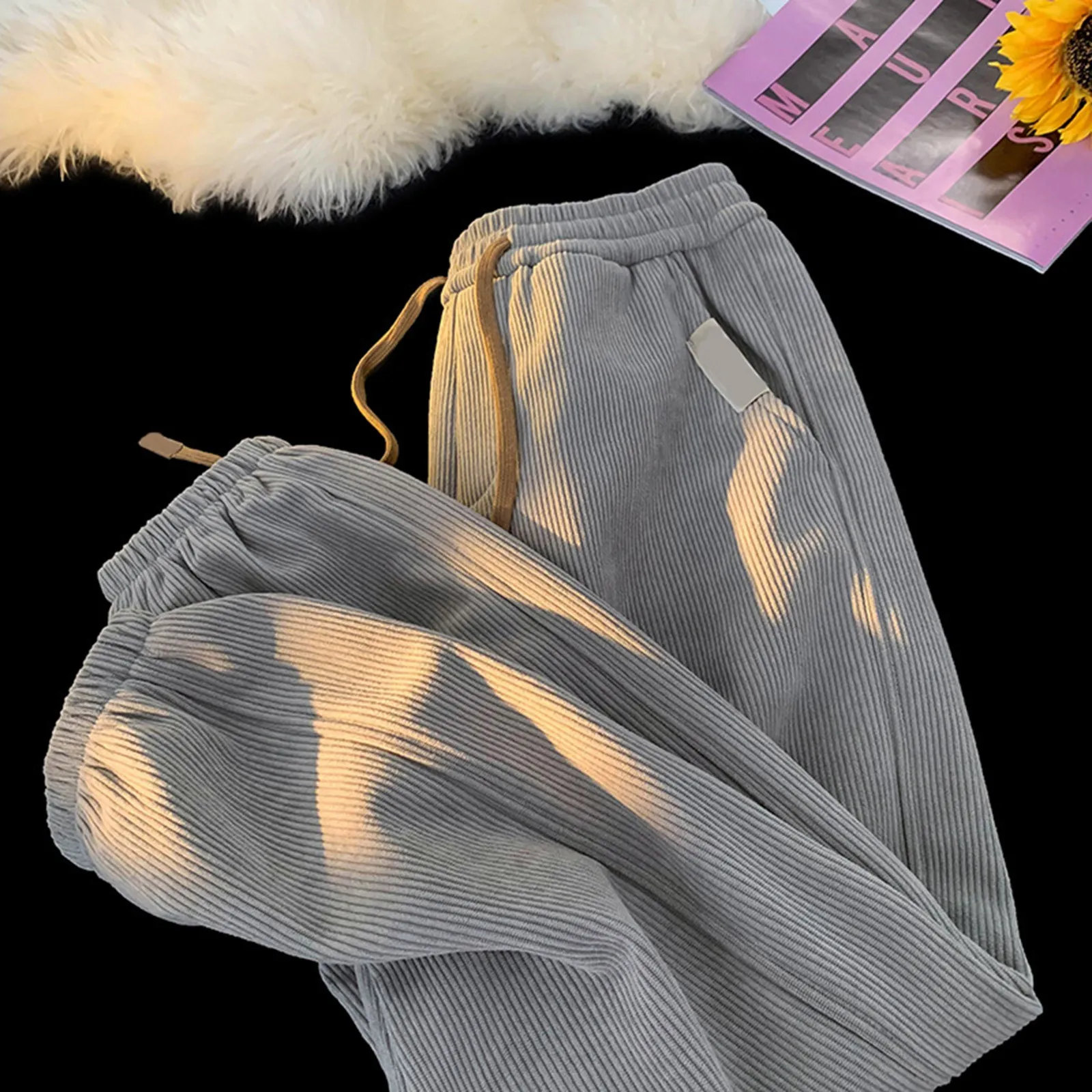 

Men's Corduroy Pants Sweatpants 2024 New Korean Fashion Solid Color Casual Straight Baggy Drape Male Clothing Trousers