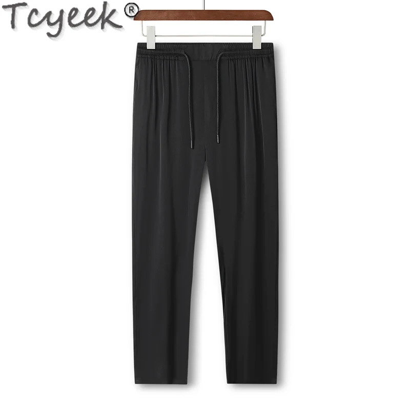 

Tcyeek 92% Mulberry Real Silk Long Pants Men Spring Summer Mens Pants Casual Straight Trousers for Men 2024 Pantalones Casuales