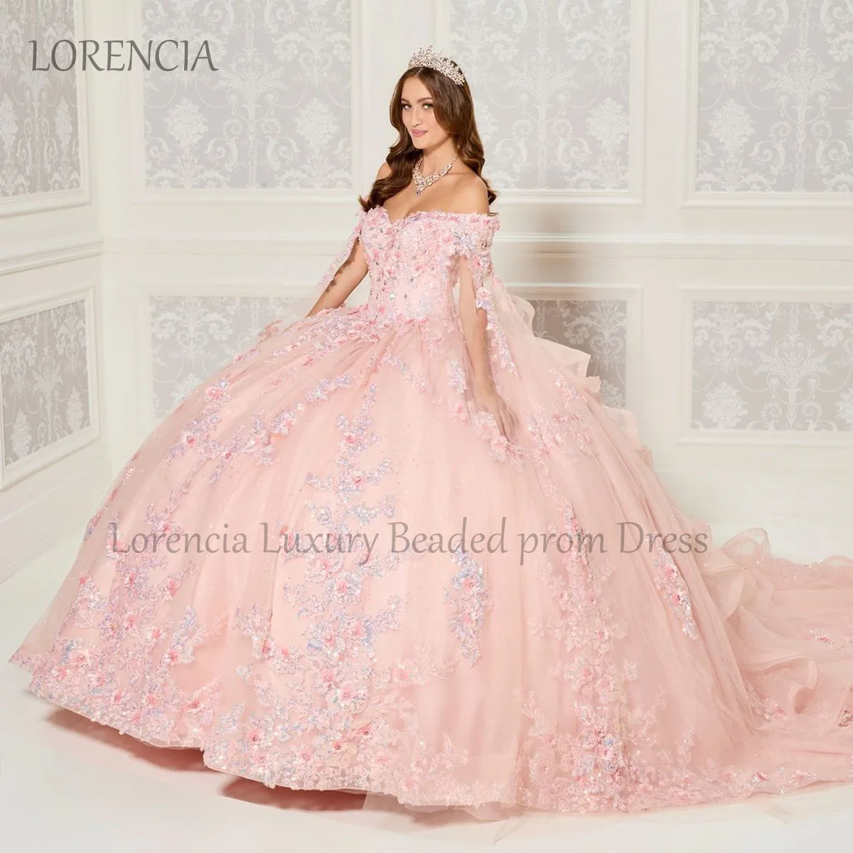 

Mexico 2024 Quinceanera Dress 3D Colorful Flowers Off Shoulder Applique Ball Gown Beading With Cape Sweet 16 Vestidos De 15 Años