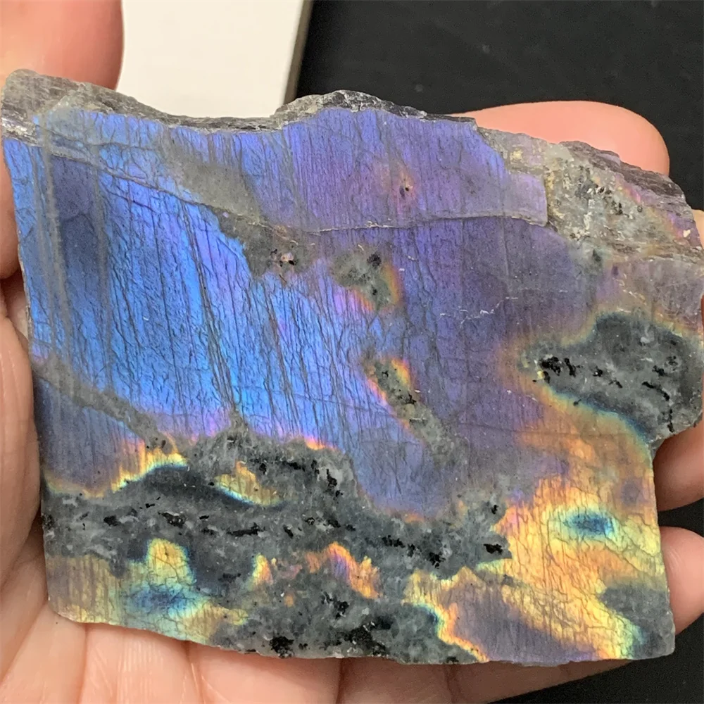 Rough Back Sliced Natural Pink Purple Orange Light Labrador Stone Pets Specimens Blue Green Yellow Light Labradorite Ornaments