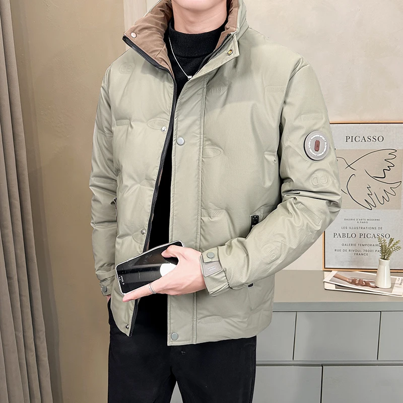 

American-style Stand-up Collar High-end Down Jacket White Duck Down Warm Coat Short Casual and Loose Down Jacket for Teenagers