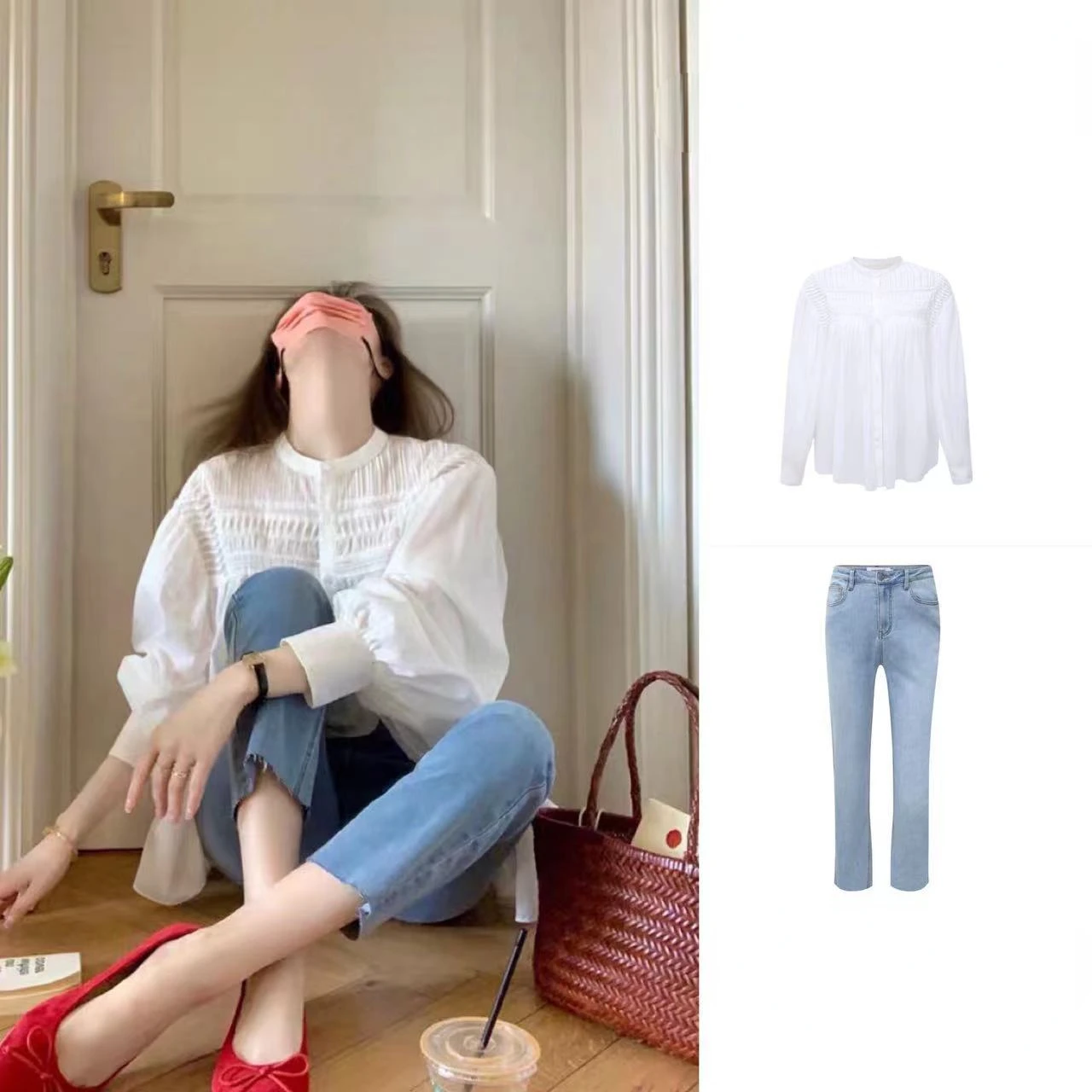 French High Sense of Niche Fairy Chic Design Sun Shirt Straight Jeans 2023 Early Fall New Female