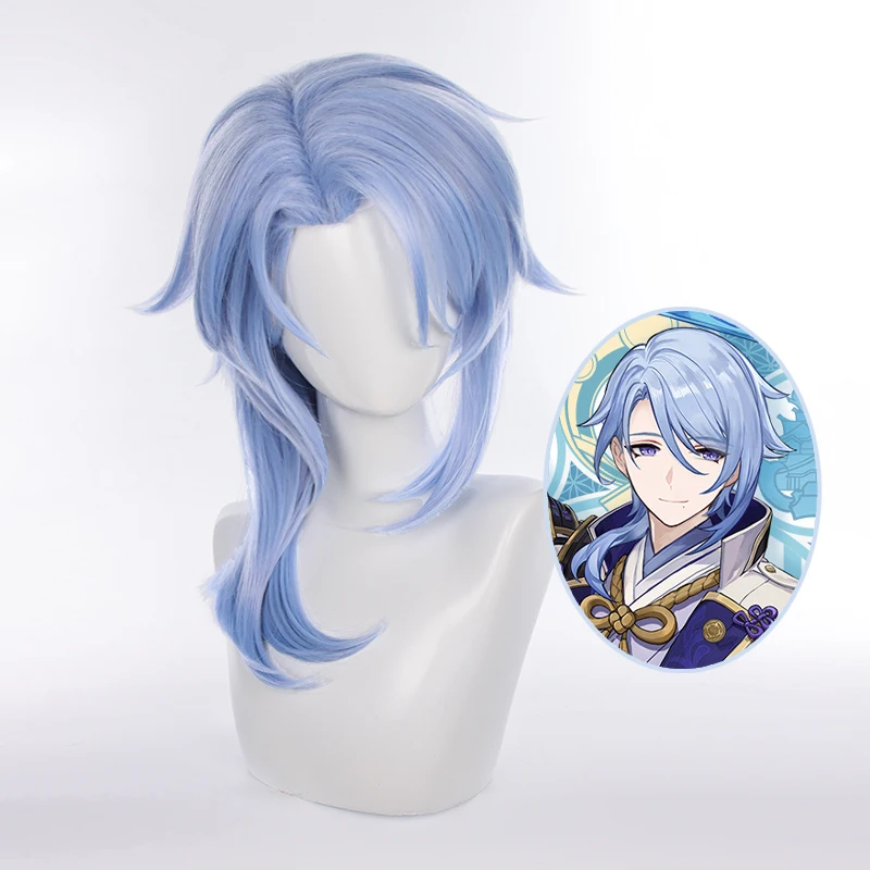 

Kamisato Ayato Wig Game Genshin Impact Kamisato Ayato Cosplay Light Blue Wig Synthetic Hair Wigs + Wig Cap