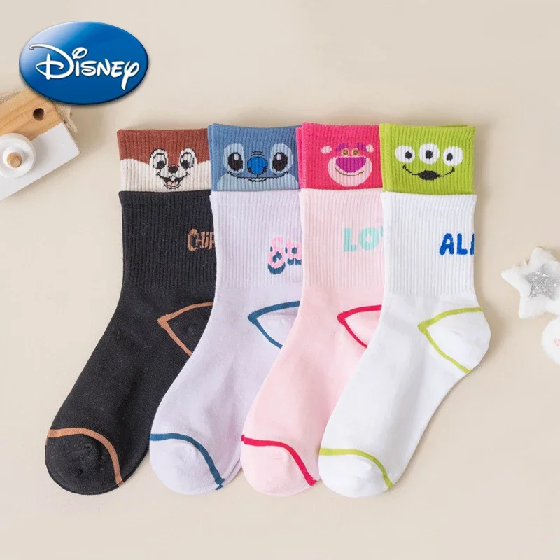 Disney Stitch Alien Cotton Socks Long Double Layer Cartoon Anime Figures Breathable Absorb Sweat Sports Sock Autumn Winter Warm