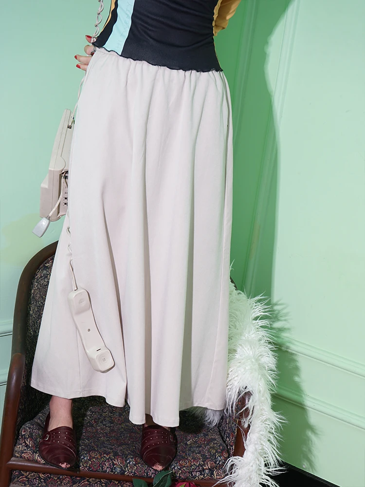 

Comfortable Versatile White A-Line Skirt Women's High Waist Polyester Fiber Casual Sle Midi Skirt Ele Autumn Winter New...