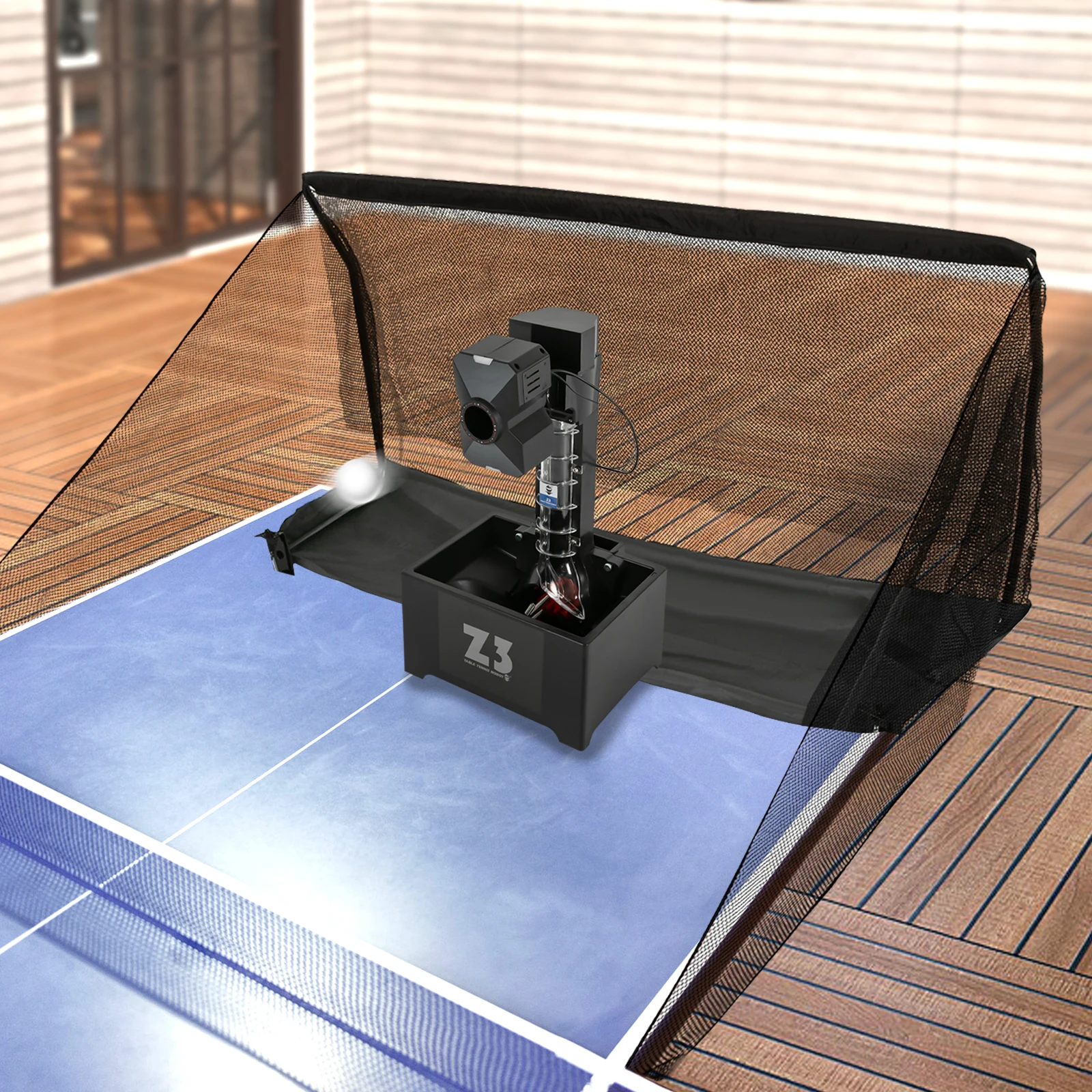 Mesin Bola Ping Pong Otomatis 10 Mode Mesin Pitching Robot Tenis Meja Remote Control dengan Jaring + 100 Bola ABS + Pemetik Bola