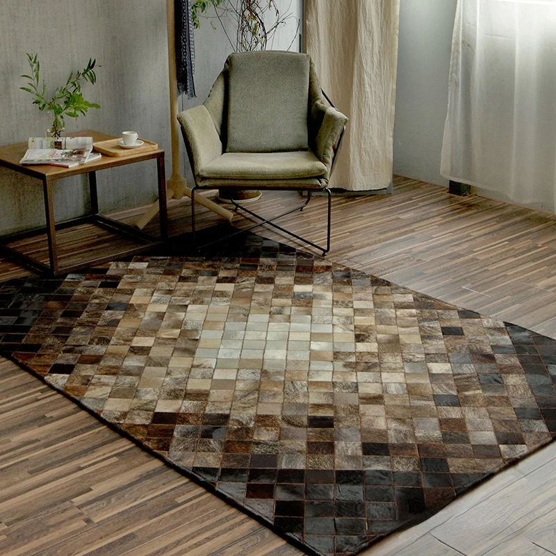 2023 New Hand-stitched Natural Cowhide Rectangular Rugs, Living Room Bedroom Rugs, Sofa Geometric Custom Large Rugs.