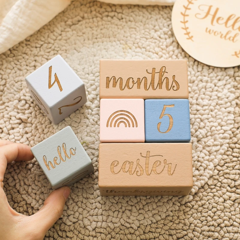 Wooden Baby Milestone Block Girl Boy Baby Birth Month Number Commemorative Milestone Souvenir Newborn Photogroph Accessories