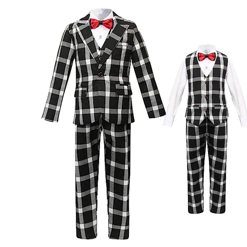 

Japan Boys Party Wedding Suit Prince Kids Jacket Vest Pants Bowtie 4PS Tuxedo Dress Children Speech Host Piano Photography Suit