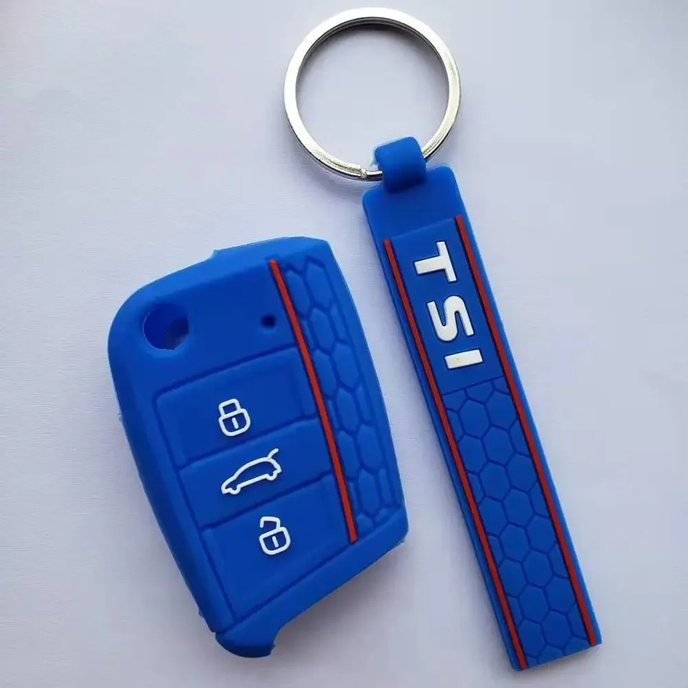 Silicone Key Case Holder Cover For Volkswagen Golf 7 MK7 Tiguan Lamando Lavida  Passat Bora TSI Remote Flip Key Ring