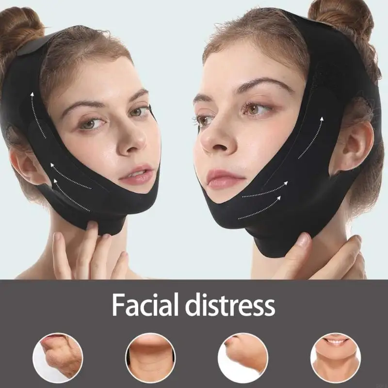 D0Ue herbruikbare gezicht afslankriem met comfortabele nylon stof verlengde dekking aanpassing sluiting voor nachtelijke gezicht